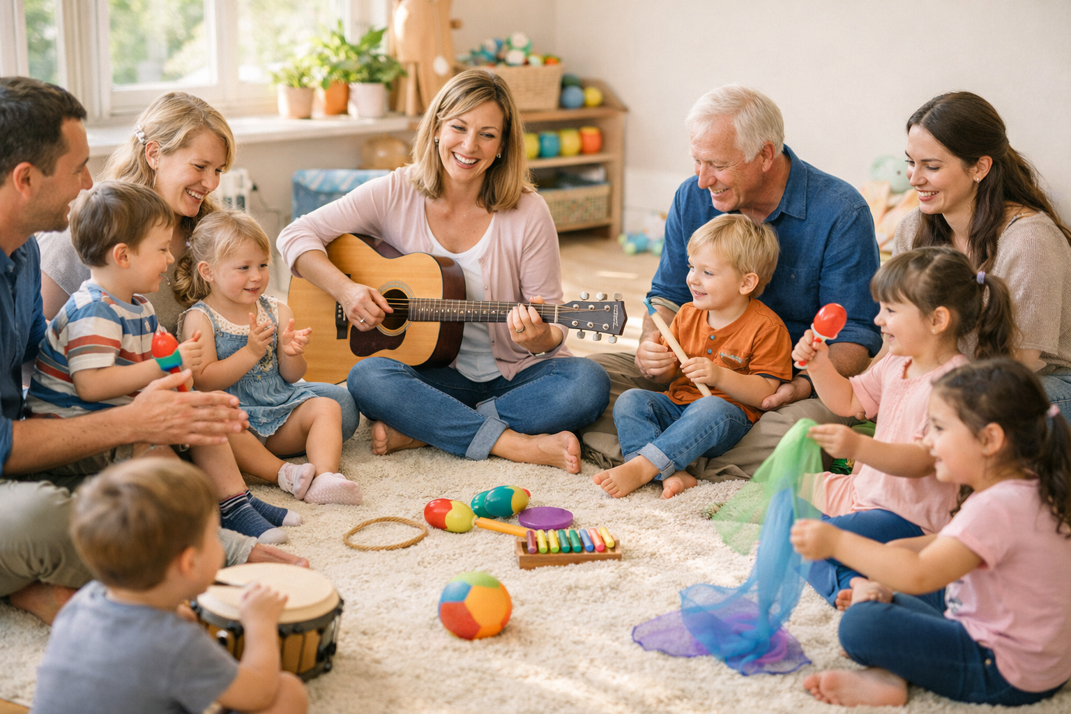 musikstunde mit frohlichen kindern und eltern