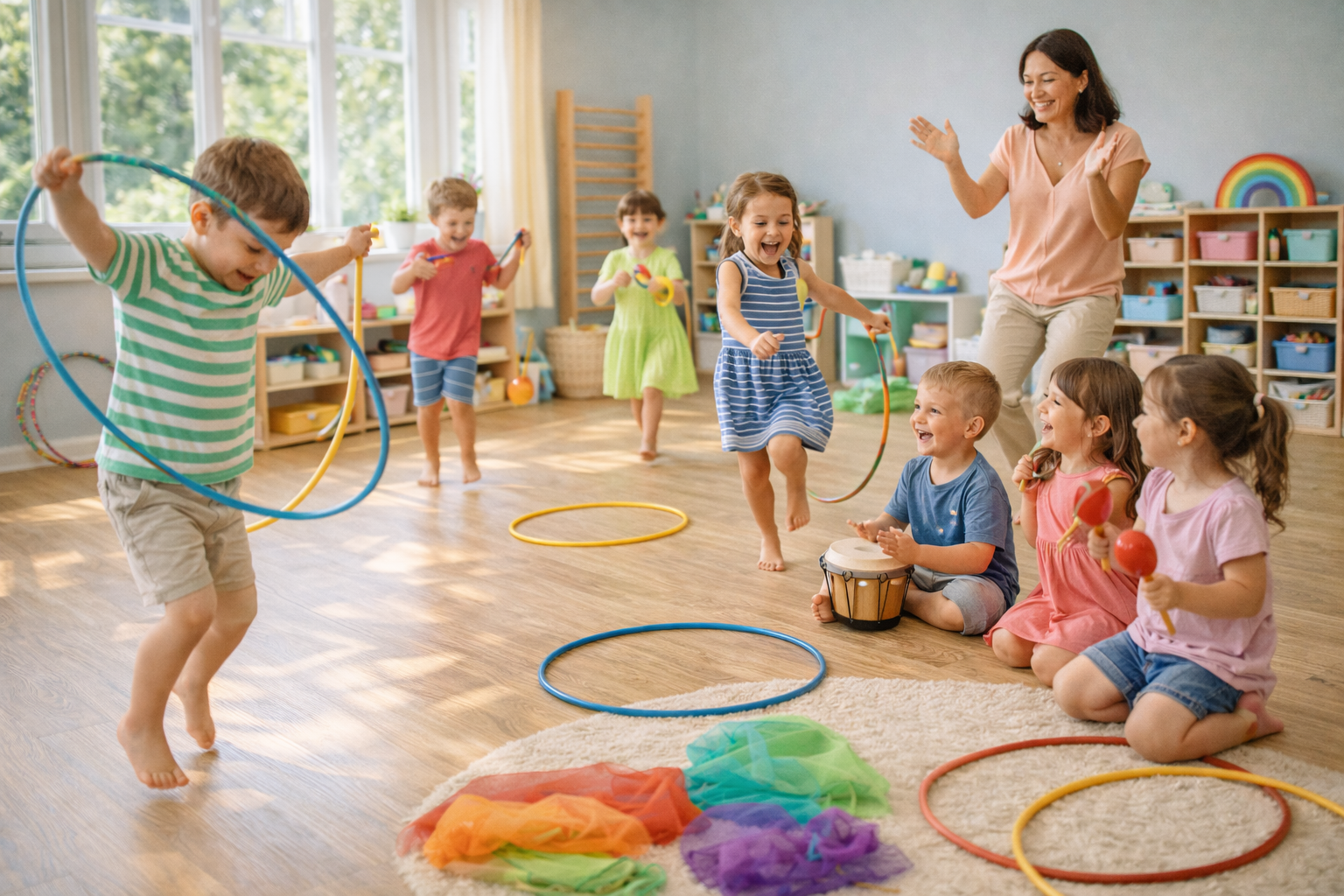 rhythmklasse mit frohlichen kindern